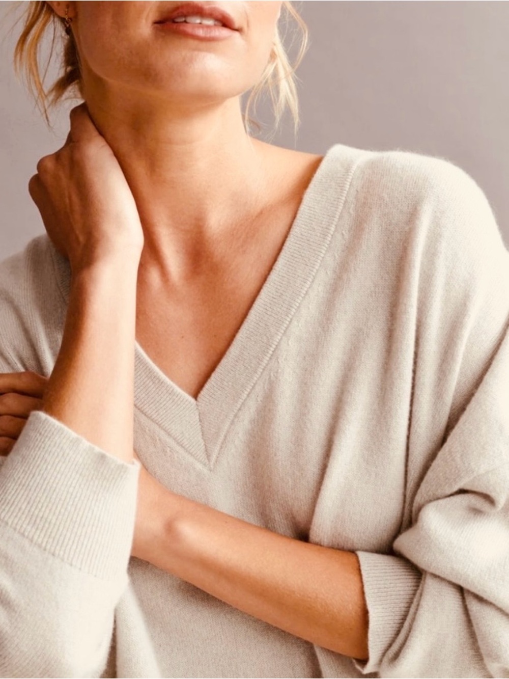 Jenni Kayne 100% Cashmere Charlie V-Nexk Sweater Ivory Size XXL
